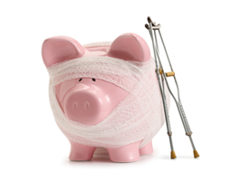 Disability Insurance - piggy with crutches
